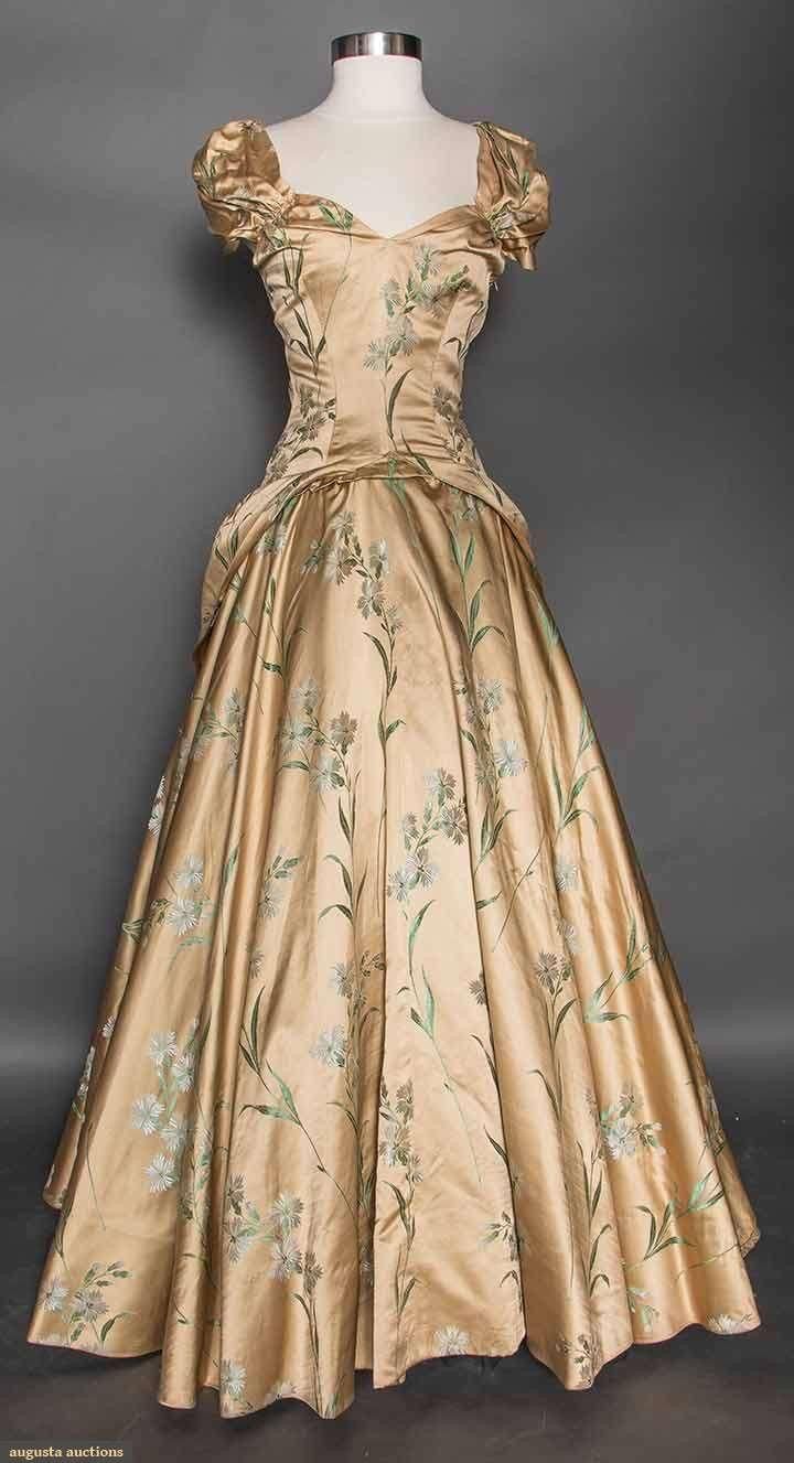 Vestido de noche vintage de satén sin mangas, estampado, corte A, color champán, TP2203