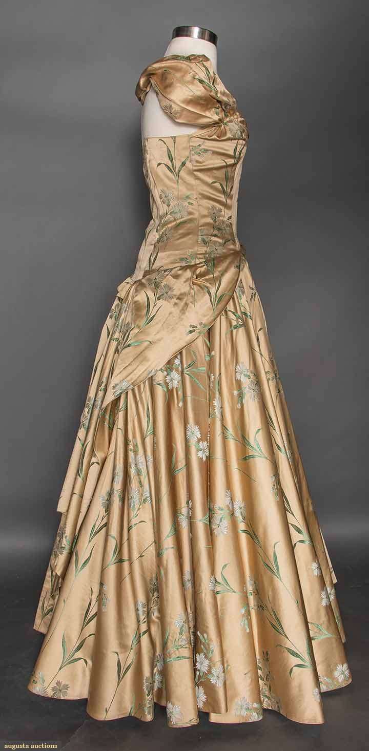 Vestido de noche vintage de satén sin mangas, estampado, corte A, color champán, TP2203
