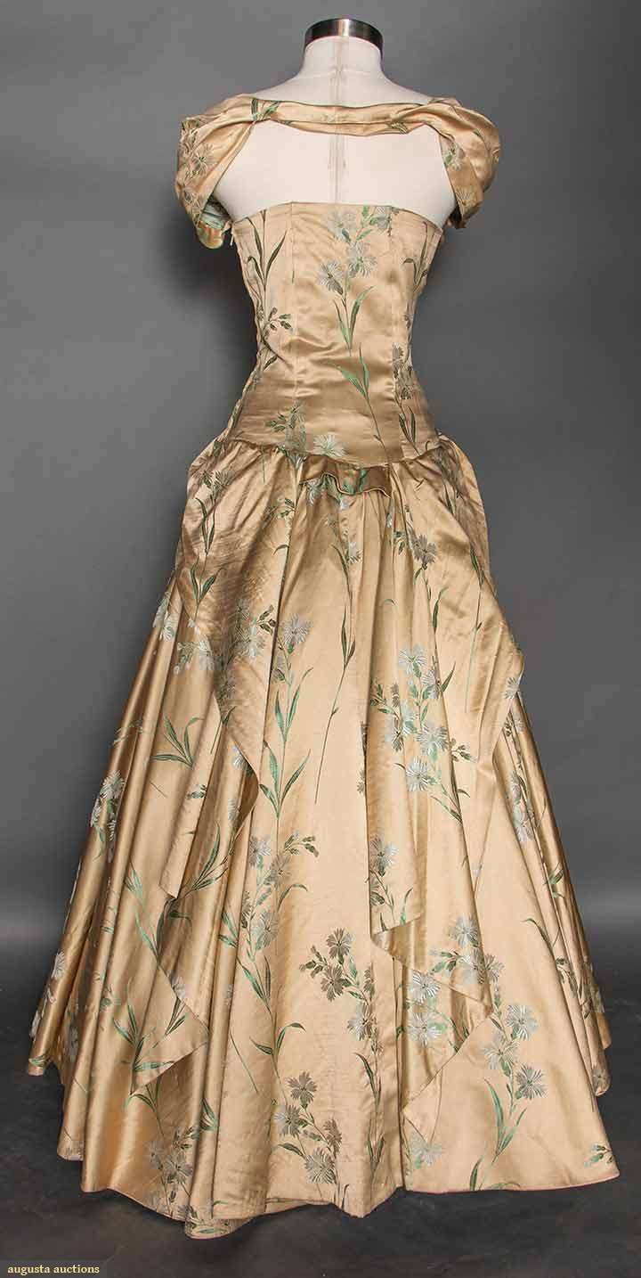 Vestido de noche vintage de satén sin mangas, estampado, corte A, color champán, TP2203