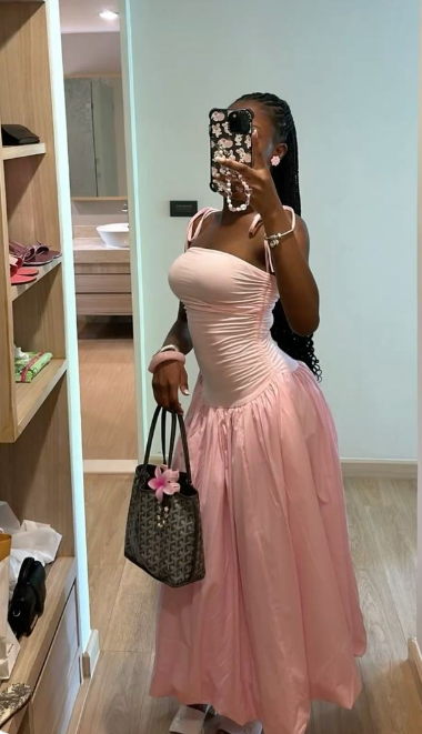 Vestido de noche largo, sexy, rosa, corte A, sin tirantes, TP2217