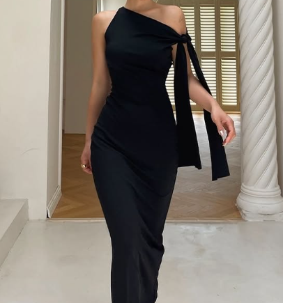 Elegant Black One Shoulder Mermaid Ball Gown Evening Dress TP2223