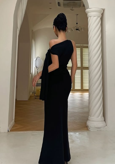 Elegant Black One Shoulder Mermaid Ball Gown Evening Dress TP2223