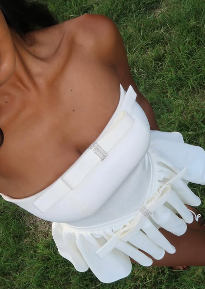 Chic White A-Line Strapless Bow Mini Party Dress Homecoming Dress TP2227