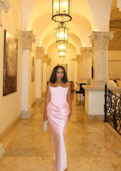 Elegante vestido de noche largo de satén sin tirantes, color rosa, estilo sirena, TP2239