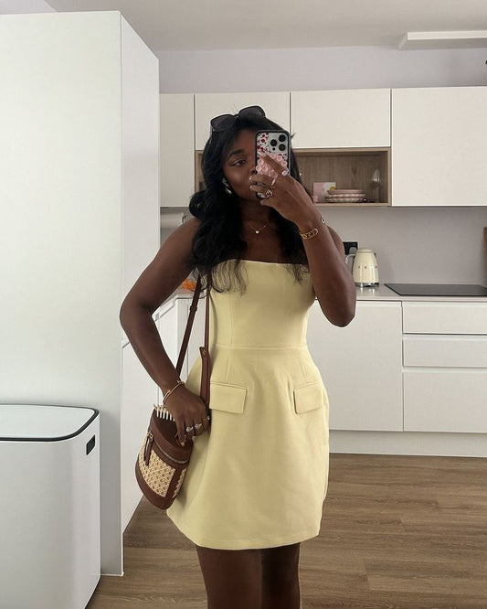 Light Yellow Strapless Sleeveless Mini Party Dress Homecoming Dress TP2250
