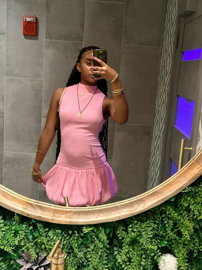 Pink Turtleneck Sleeveless Tutu Mini Birthday Party Dress Homecoming Dress TP2251