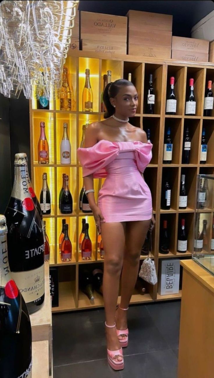 Sweet Pink Satin Bow Off-the-shoulder Bodycon Mini Birthday Party Dress Homecoming Dress TP2260