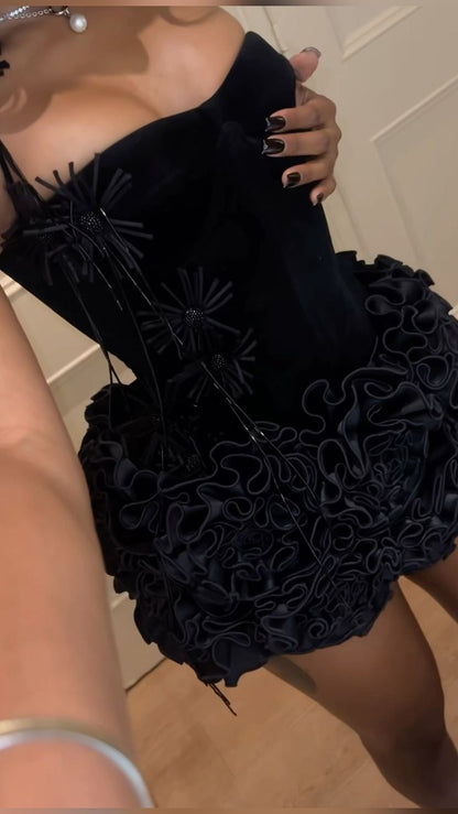 Sexy Black Off Shoulder Halter Neck Mini Party Dress Homecoming Dress TP2272