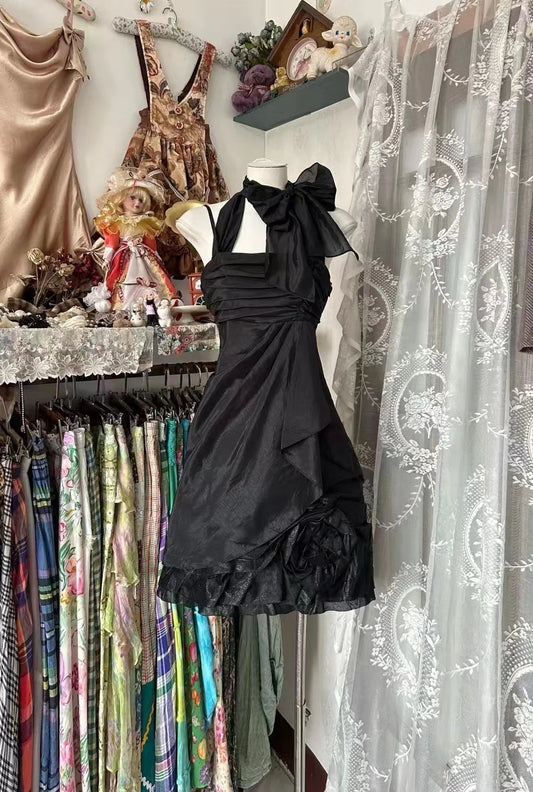 Vintage Black Sleeveless A-Line Party Dress Homecoming Dress TP2332