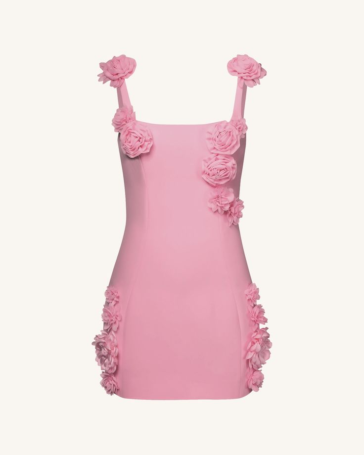 Sweet Pink 3D Flower Strap Bodycon Mini Birthday Party Dress Homecoming Dress TP2352