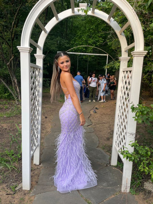 Vestido de dama de honor morado glamuroso, sin mangas, con lentejuelas y largo hasta el suelo, TP2359