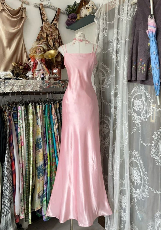 Vestido de noche largo estilo sirena con tirantes finos de satén y cuentas, estilo vintage, TP2366