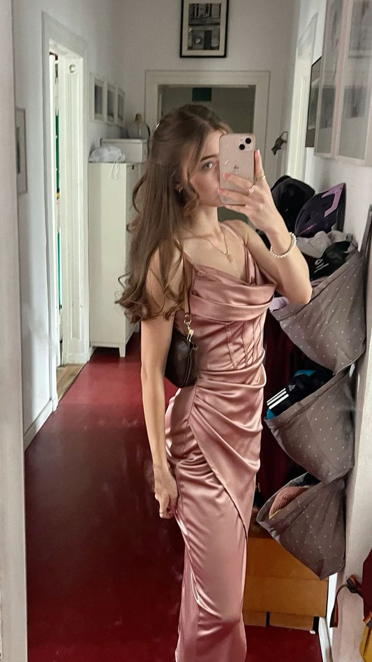 Elegante vestido de noche formal largo sin mangas con tirantes de satén TP2367