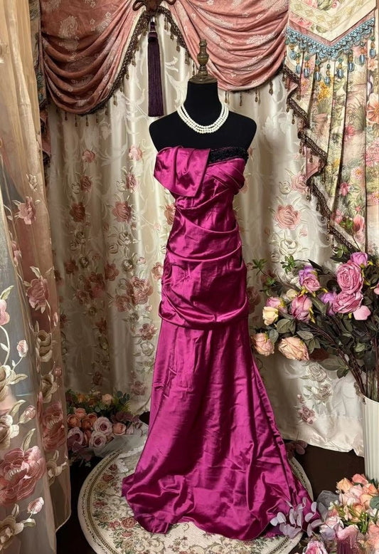 Vestido de noche vintage de satén sin mangas, largo hasta el suelo, TP2374