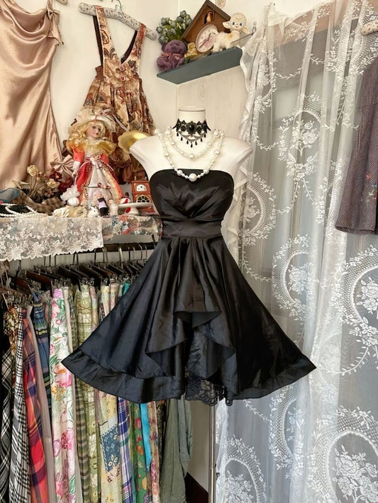 Vestido de fiesta negro corto sin mangas con corte en A, vestidos de bienvenida TP2379