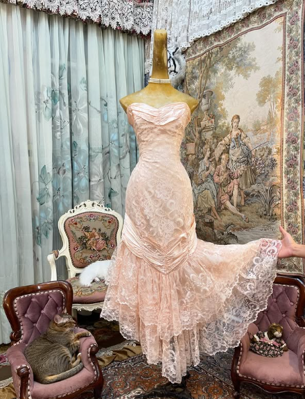 Vestido de noche largo con escote corazón, sin tirantes, de satén y lazo de encaje, color rosa, TP2380