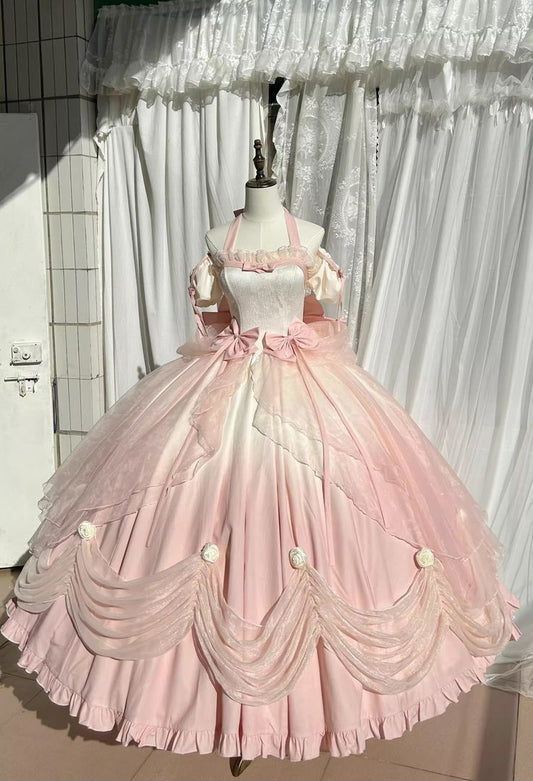 Vestido de quinceañera con escote halter, corte en A, lazo, para fiesta de cumpleaños, graduación, baile, TP2386