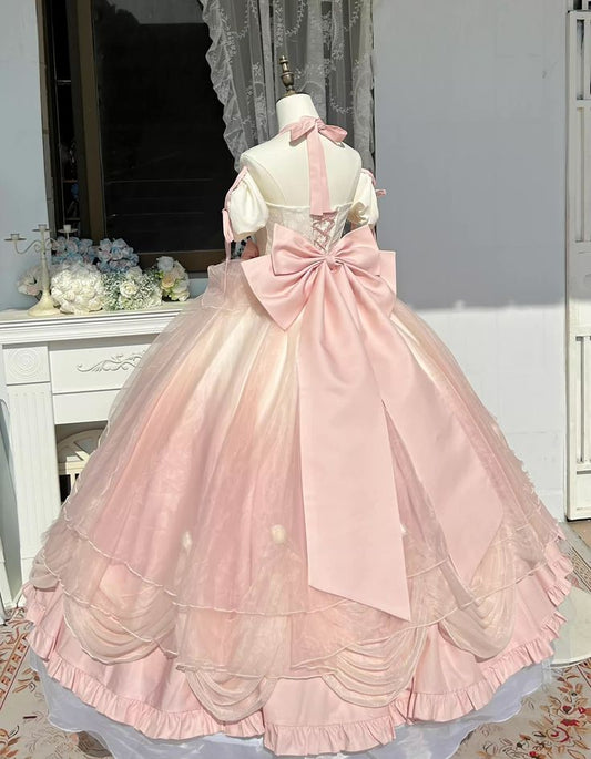 Vestido de quinceañera con escote halter, corte en A, lazo, para fiesta de cumpleaños, graduación, baile, TP2386