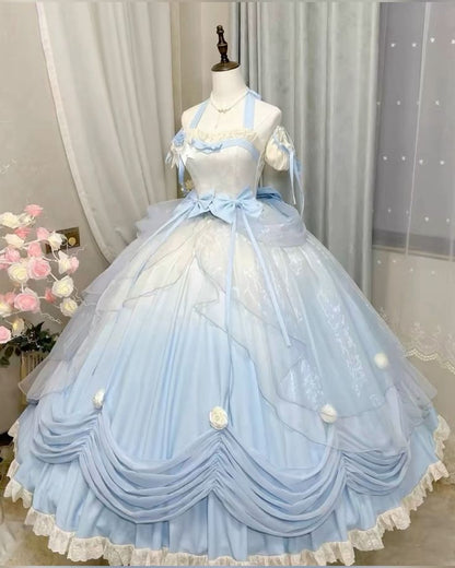 Vestido de quinceañera con escote halter, corte en A, lazo, para fiesta de cumpleaños, graduación, baile, TP2386