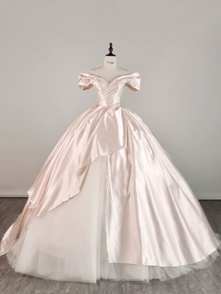 Elegante vestido de noche de satén rosa con corte A y hombros descubiertos, TP2404