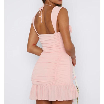 Sweetheart Pink Strapless Sleeveless Drawstring Mini Birthday Party Dress Homecoming Dress TP2410