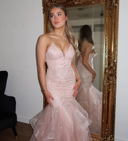 Vestido de noche de sirena con tirantes finos de tul rosa brillante, sin espalda, TP2421