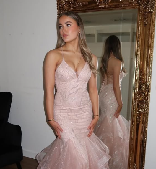 Vestido de noche de sirena con tirantes finos de tul rosa brillante, sin espalda, TP2421