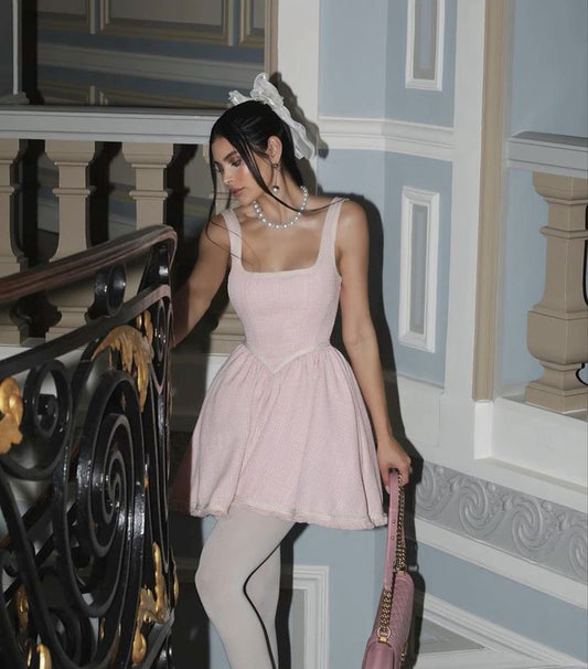 Sweetheart Pink Straps Strap Neck A Line Mini Birthday Party Dress Homecoming Dress TP2433