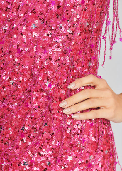Gorgeous Pink Off Shoulder Sleeveless Sequined Mini Prom Gown Party Dress TP2450