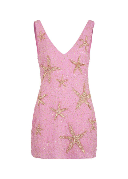 Shiny Pink Sleeveless Star Sequin Short Party Dress Homecoming Dress TP2477