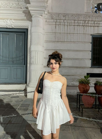 Elegant White Strapless Sweetheart Neck A-Line Short Party Dress Homecoming Dress TP2479