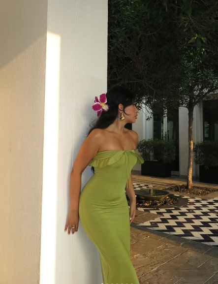Vestido de noche largo estilo sirena, sexy, verde, sin mangas y con hombros descubiertos, TP2496