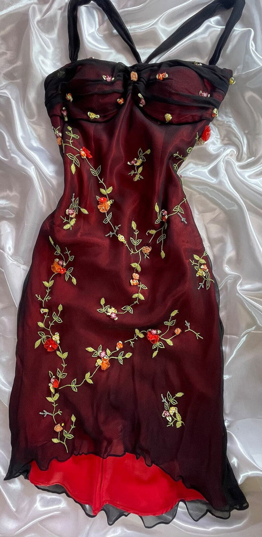 Vestido de noche sexy color burdeos con hombros descubiertos, sin mangas y bordado, TP2499