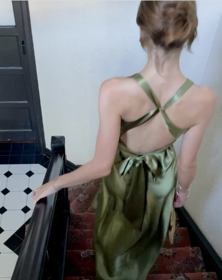 Vestido de noche elegante de satén verde con cuello halter y espalda descubierta, corte A, TP2509
