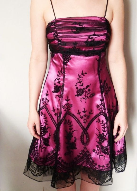 Vintage Spaghetti Strap Pink Lace Short Party Dress Homecoming Dress TP2512