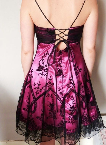 Vintage Spaghetti Strap Pink Lace Short Party Dress Homecoming Dress TP2512