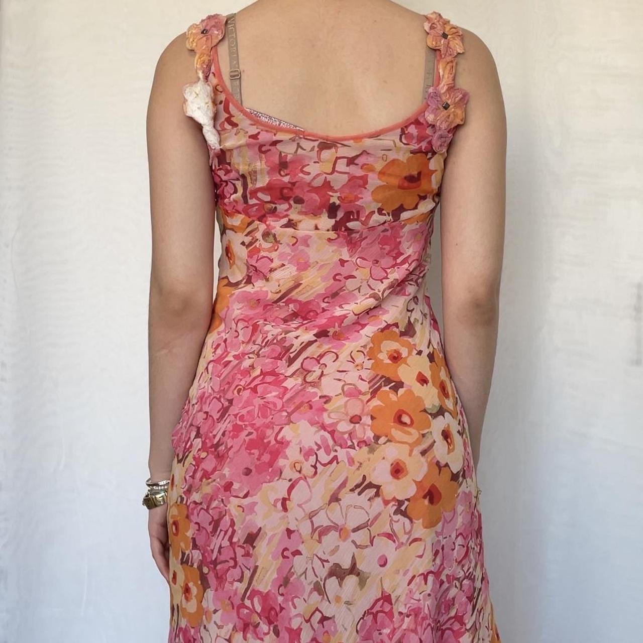 Vestido de noche vintage de gasa con cuello en V, sin mangas y estampado rosa, TP2517