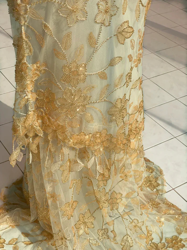 Hermoso vestido de fiesta largo de sirena con tirantes finos, sin mangas, con lentejuelas y cuentas, hasta el suelo, TP2525