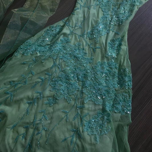 Vestido de fiesta vintage verde con escote en V, sin mangas, con lentejuelas y encaje, falda irregular, vestido de noche TP2531
