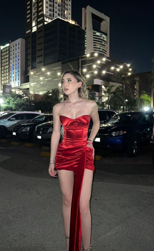 Simple Burgundy Satin Bodycon Sleeveless Mini Birthday Party Dress Homecoming Dress TP2539