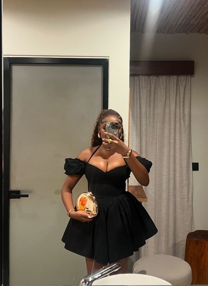Classic Black Off Shoulder Halter Neck A-Line Mini Party Dress Homecoming Dress TP2540