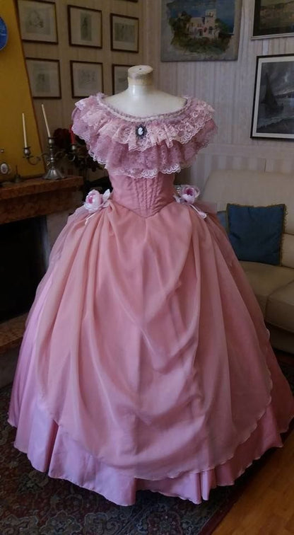Vestido de noche largo estilo palacio francés vintage con encaje, corte A, TP2542