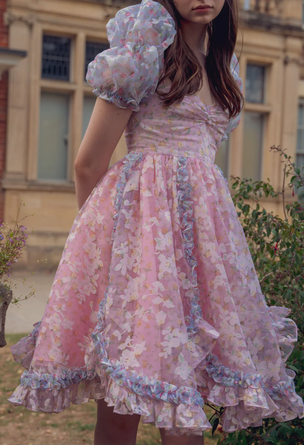 Sweetheart Pink Printed Short Sleeve A-Line Knee Length Birthday Party Dress Homecoming Dress TP2548