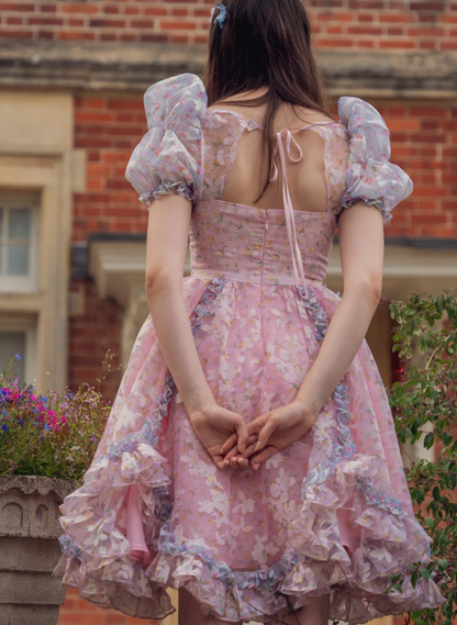 Sweetheart Pink Printed Short Sleeve A-Line Knee Length Birthday Party Dress Homecoming Dress TP2548
