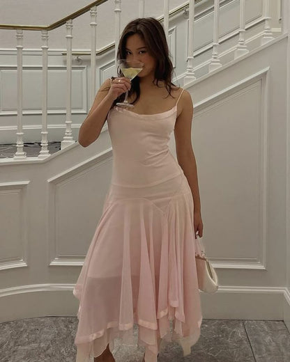 Vestido de fiesta rosa sencillo, sin tirantes, sin mangas, corte A, de gasa, largo hasta el tobillo, TP2552