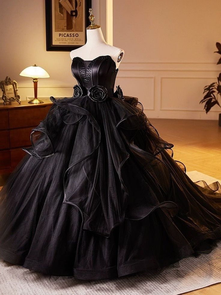 Vestido de noche formal negro con hombros descubiertos, sin mangas, corte A, tul, largo hasta el suelo, vestido de fiesta TP2562