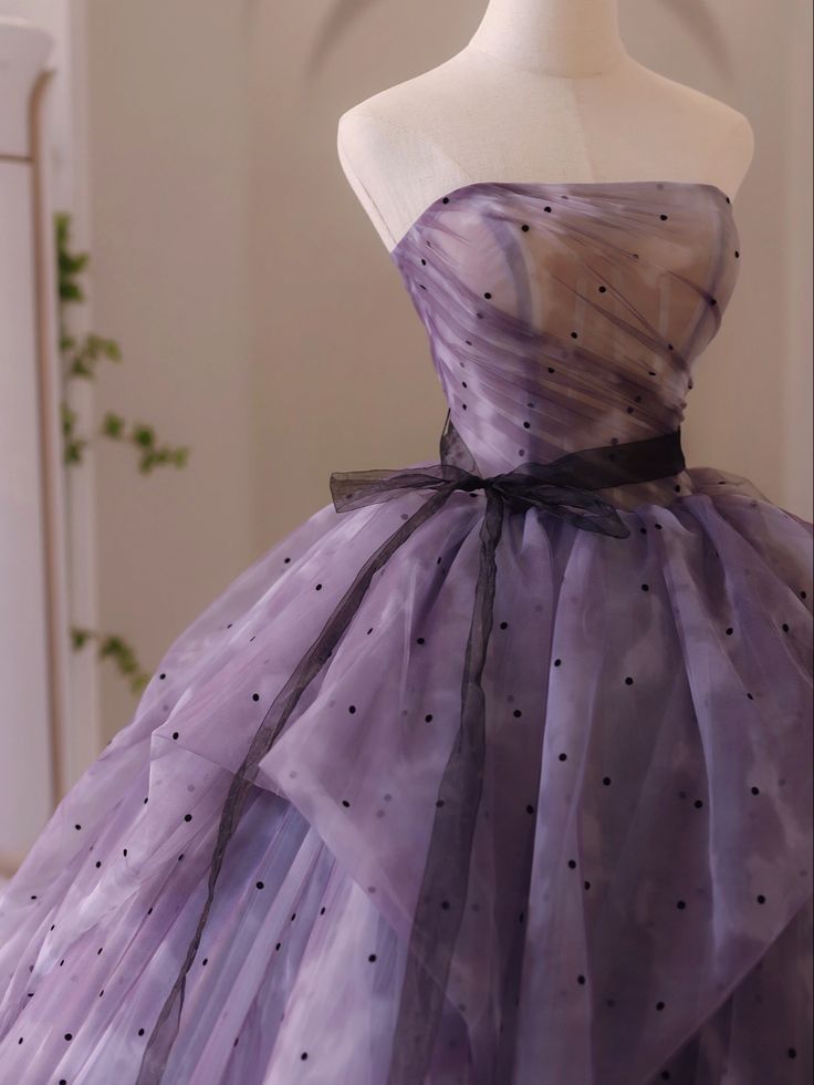 Vestido de fiesta largo de tul sin tirantes, corte A, color morado de ensueño, estilo princesa, TP2564