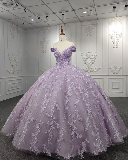 Gorgeous A-line purple tutu off-the-shoulder floral dress with tail prom dress evening dress TP2575