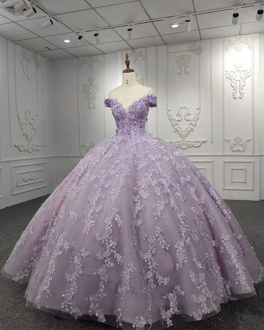 Hermoso vestido de fiesta de noche con tutú morado, corte A, hombros descubiertos y estampado floral, TP2575