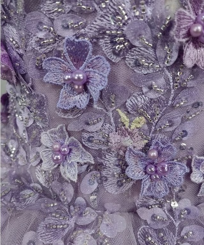 Gorgeous A-line purple tutu off-the-shoulder floral dress with tail prom dress evening dress TP2575